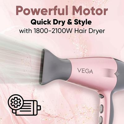 VEGA Go-Pro 2100 Hair Dryer With Cool Shot Button & 3 Heat Settings (Ananya Panday Signature Collection) VHDH-25 Rose Gold & Grey 1 gm - Hair Dryers