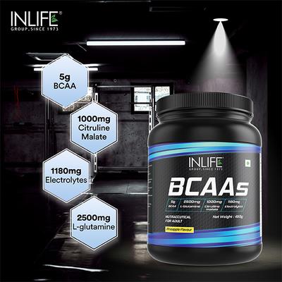 INLIFE BCAAs Powder - Pineapple Flavour 450 gm - Bcaa Supplements