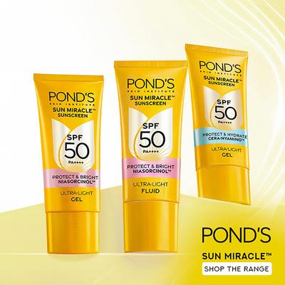 POND'S Sun Miracle, with SPF 50, Ultra Light Gel Sunscreen for Radiant Skin 50gm - Body Sunscreen
