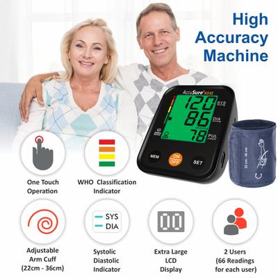 AccuSure Automatic Digital Blood Pressure Monitor 3 Color Display (AS02) 1's - Blood Pressure Monitor Device