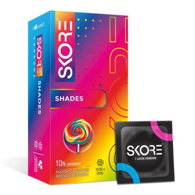 Skore 1500+ Raised Dots Condoms - Shades 10's - Plain/Flavoured Condoms