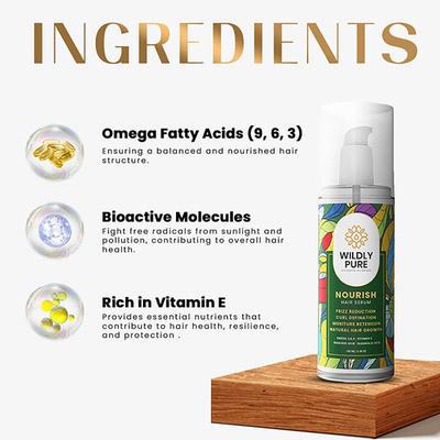 Wildly Pure Nourish Natural Hair Serum for Dry, Frizzy & Curly Hair Rich in Omega 3,9 & 6 100 ml - Hair Serums