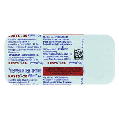 Rosys 20mg Tablet 10'S - High Cholesterol-Dys