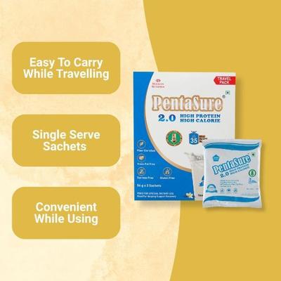 PentaSure 2.0 High Protein High Calorie Powder - Vanilla Flavour (Travel Pack Sachet of 3 x 54 gm) - Protein Drink