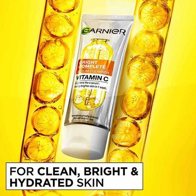 Garnier Vitamin C + Serum Face Wash for Brightening & Tan Removal for all Skin Types 100 gm - Face Wash & Cleansers