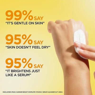 Garnier Vitamin C + Serum Face Wash for Brightening & Tan Removal for all Skin Types 100 gm - Face Wash & Cleansers