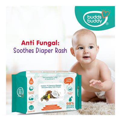 Buddsbuddy Coconut Based Skincare Baby Wet Wipes (Pack of 2 x 72's) - Diapers & Wipes