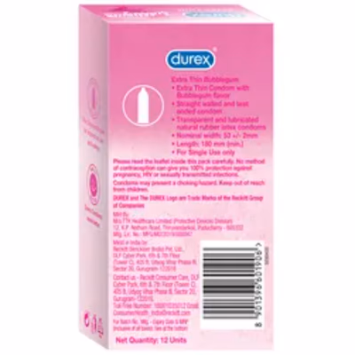 Durex Extra Thin Condoms - Bubblegum 12's - Plain/Flavoured Condoms