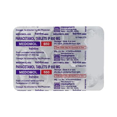 MEDOMOL 650mg Tablet 15's - Fever-Non