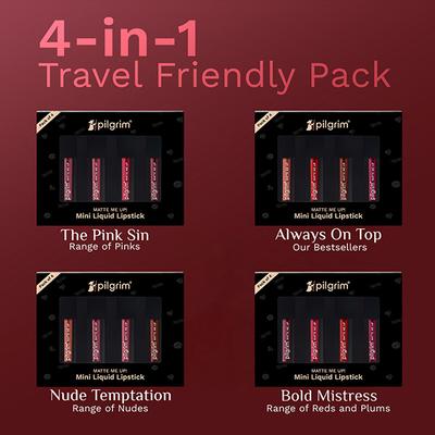 Pilgrim Bold Mistress Matte Mini Liquid Lipstick 4 in 1 Pack Smudgeproof, Hydrating & Lightweight 4 ml - Liquid Lipsticks