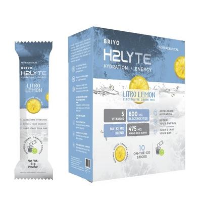 Briyo Daylift Hydration + Energy Electrolyte Drink Mix Sugar Free Sachets - Litro Lemon Flavour (Pack of 10 x 8 g) - Nutritional Supplement