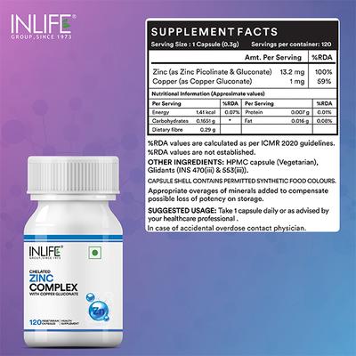INLIFE Chelated Zinc Complex Veg Capsules 120's - Calcium And Minerals