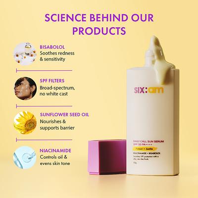 Sixam Glow Daily Call Sun Serum SPF 50 PA++++ with Niacinamide & Bisabolol, Weightless Sunscreen 50 ml - Body Sunscreen