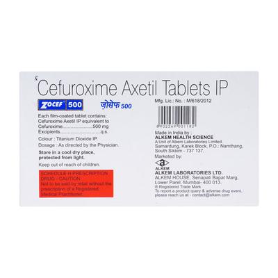 Zocef 500mg Tablet 10'S - Bacterial Infections-Cep