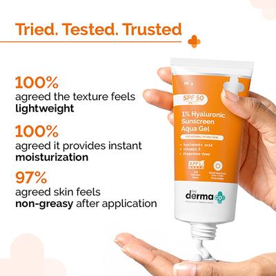 The Derma Co. 1% Hyaluronic Sunscreen SPF 50 Aqua Gel, Pa++++,For Broad Spectrum & Blue Light Protection 80 gm - Face Sunscreen