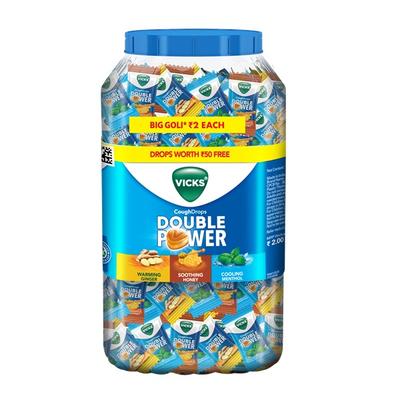Vicks Cough Drops Double Power Candy - Menthol, Honey & Ginger (115's + 25's Free) 140's - Sore Throat Lozenges