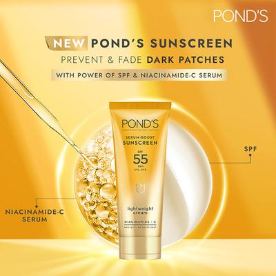 Ponds Serum Boost Sunscreen SPF 55 PA++ UVA UVB Niacinamide - C Lightweight Cream 100gm - Body Sunscreen