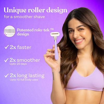 Bombae Rollplay Pro Hair Removal Razor for Women with Rolatek Roller, Aloe Gel and Jojoba Oil 125Pcs 1's - Razors & Cartridges