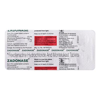 Zadonase 10/120mg Tablet 10'S - Allergies-Ant