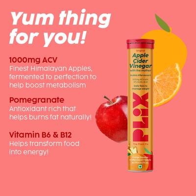 Plix Original Apple Cider Vinegar Effervescent Tablet - Orange Squeeze (Pack of 4 x 15's) 1's - Apple Cider Vinegar - Acv