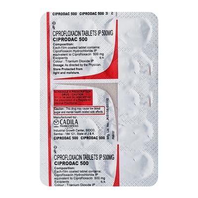 Ciprodac 500mg Tablet 10'S - Bacterial Infections-Qui