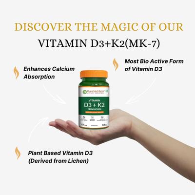 Pure Nutrition Vitamin D3 + K2 FROM LICHEN 350 mg Veg Tablet 60's - Multi-Vitamins
