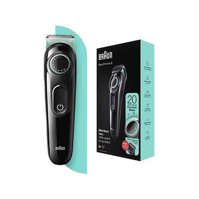 Braun Beard Trimmer 3, BT3321 for Men from Gillette, Hair Clipper, Lifetime Sharp Blades, 20 Length Settings Black and Vibrant Green 310 gm - Grooming Kits