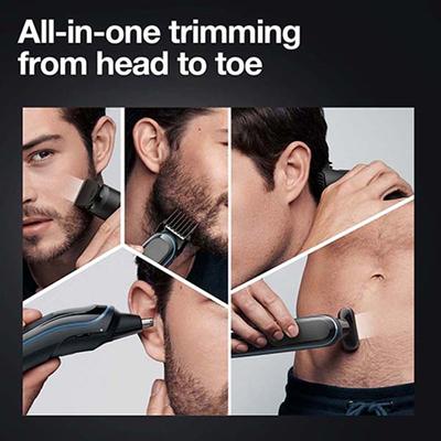 Braun MGK5380, 9-in-1 Beard Trimmer for Men from Gillette, All-in-One Tool, 7 Attachments Black and Nordic Blue 375 gm - Grooming Kits