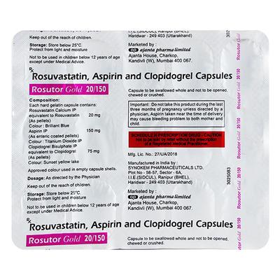 ROSUTOR GOLD 20/150 Capsule 15's - High Cholesterol-Dys