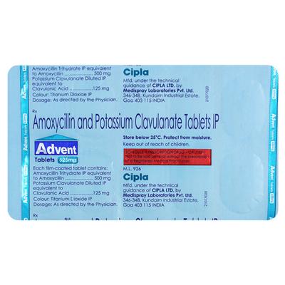 Advent 625mg Tablet 10'S - Bacterial Infections-Pen