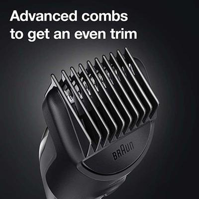 Braun MGK5380, 9-in-1 Beard Trimmer for Men from Gillette, All-in-One Tool, 7 Attachments Black and Nordic Blue 375 gm - Grooming Kits