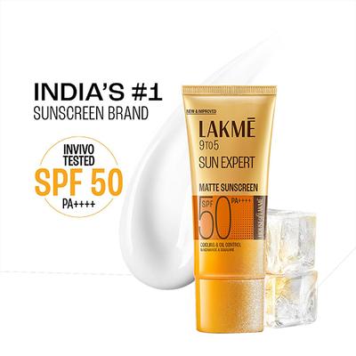 Lakme Matte Sunscreen SPF 50 PA++++, Niacinamide, UVA-B Protection, for Normal to Oily Skin, 100ml - Lotions & Creams