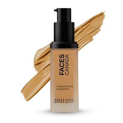 Faces Canada Flawless Matte Foundation - Warm Sand 042, 12 Hr Hydration + SPF 18 30 ml - Foundation