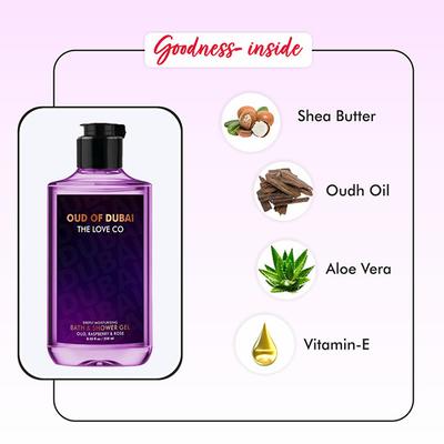 THE LOVE CO. Dubai Oudh Body Wash - Body Wash For Women - Mens Body Wash - Foaming Shower Gel - Mesmerising - Hydrating - Moisturizing Body Care - 100% Vegan - Paraben Free 250 ml - Shower Gels & Body Wash