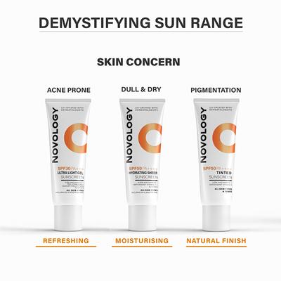 Novology SPF 50 PA++++ Tinted Sunscreen for Pigmentation, for All Skin Types, Natural Finish 50 gm - Body Sunscreen