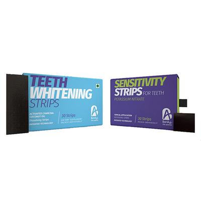 BonAyu Teeth Whitening Dissolving Strips - Activated Charcoal Coconut Oil 30's + Sensitivity Potassium Nitrate Topical Application Dissolving Strips for Teeth 30's - Amino Acids