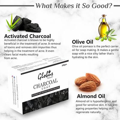 Globus Naturals Charcoal Soap (Pack of 3) 300 gm - Soaps