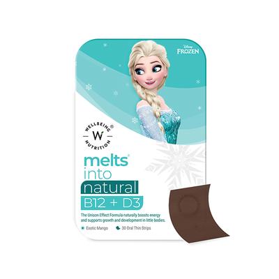 Wellbeing Nutrition Frozen Elsa Melts Kids Organic Vitamin B12 D3+K2 and Folate Bone and Immune Support and Energy (30 Strips) - Multi-Vitamins