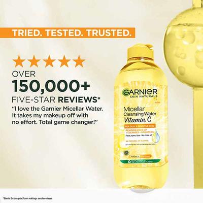 Garnier Vitamin C Micellar Cleansing Water, Gentle Cleanser For Bright Skin, Remove 100% Dirt 400 ml - Face Wash & Cleansers