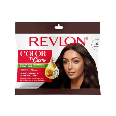 Revlon Color 'N Care Nourishing Permanent Hair Color - 4 Brown Sachet HAIR color cream20g (when packed),Cream Developer 30ml (when packed) 1's - Crème