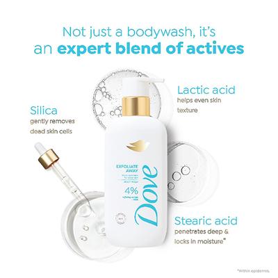 Dove 4% Refining Serum + AHA Exfoliate Away Serum Body Wash, 300 ml - Shower Gels & Body Wash