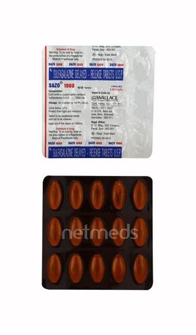 Sazo 1000mg Tablet 15'S - Ulcerative Colitis/Bowel Inflammatory Disease-GIT