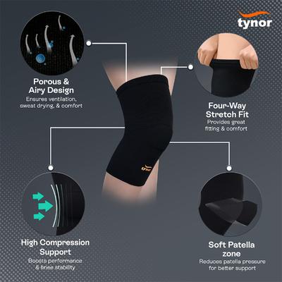 Tynor Knee Cap Air (XL) - Black & Orange - Knee/Ankle/Leg/Foot Supports