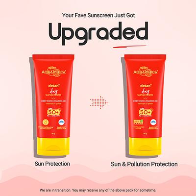 Aqualogica Detan+ Dewy Lightweight Sunscreen Gel SPF 50+ PA++++ For Tan-free, Bright & Hydrated Skin - 80 gm - Body Sunscreen