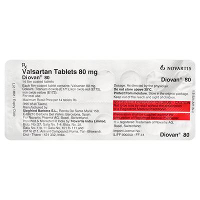 Diovan 80mg Tablet 14'S - Hypertension-Ang