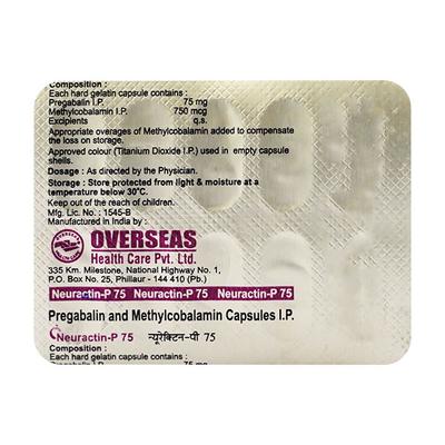 NEURACTIN P 75MG CAPSULE 10'S - Neuropathic Pain-Dru