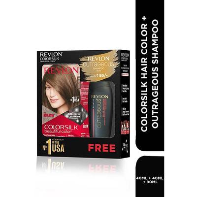 Revlon Colorsilk Hair Color with Keratin 3D Color No Ammonia - 4N Medium Brown + Outrageous Shampoo 90ml (91.8ml + 90ml) 1's - Crème