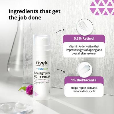 RIVELA 0.3% RETINOL NIGHT Cream 30ml - Wrinkle/Anti Ageing-Oth
