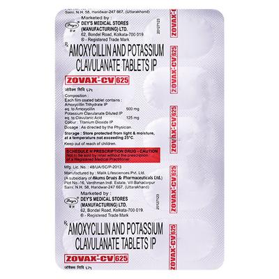 Zovax CV 625mg Tablet 10'S - Bacterial Infections-Pen