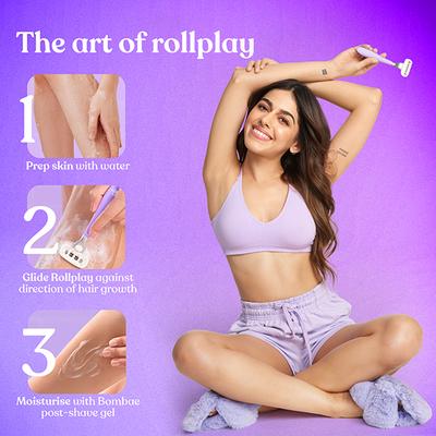 Bombae Rollplay Pro Hair Removal Razor for Women with Rolatek Roller, Aloe Gel and Jojoba Oil 125Pcs 1's - Razors & Cartridges